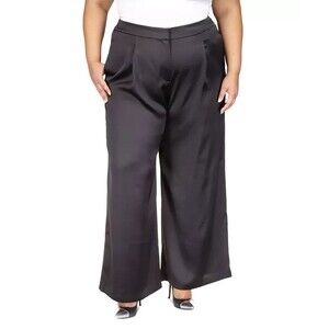 Michael Kors Women's Plus Size Satin Trendy Wide-Leg Pants Black 18W